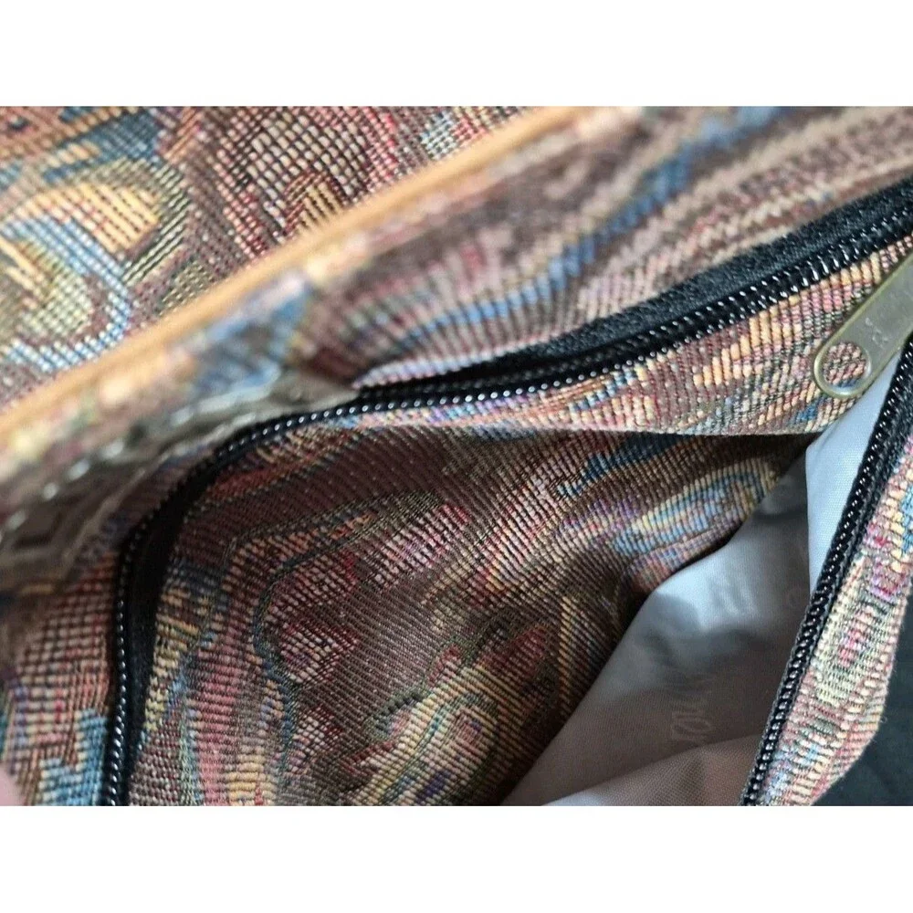 Vintage 90s LL Bean Tapestry Ameribag Sling Pack Paisley Leather Trimmed